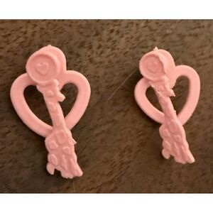 Vintage 1988 Animal Lovin' Barbie Doll Pink Heart Giraffe Earrings Only EUC